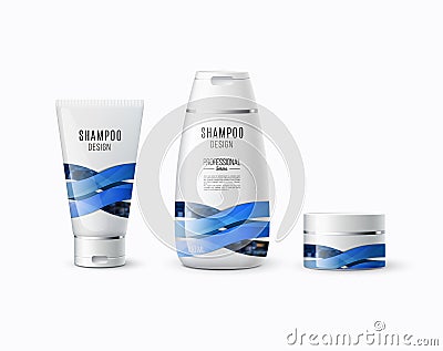 Abstract body care cosmetic brand concept. Tube cream, shampoo p Vector Illustration