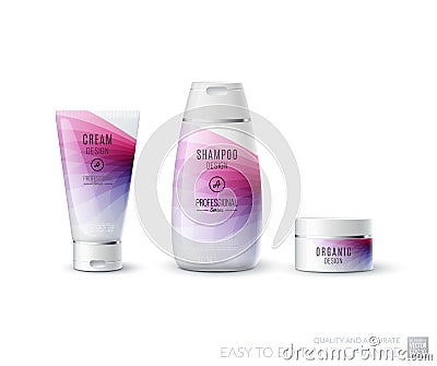 Abstract body care cosmetic brand concept. Tube cream, shampoo p Vector Illustration