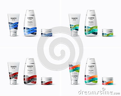 Abstract body care cosmetic brand concept. Tube cream, shampoo p Vector Illustration