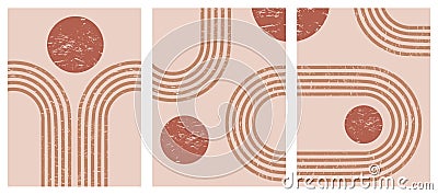 Abstract boho line art geometric shapes. Modern graphic background with minimal arch and circles. Simple organic Vector Illustration