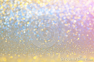 Abstract bokeh blue ,pink,gold,yellow colors with light background.Blue night light elegance,smooth sparkling glittering wallpaper Stock Photo