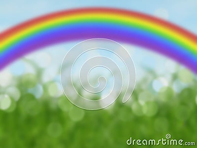 Abstract bokeh rainbow background with blue sky and grass Stock Photo