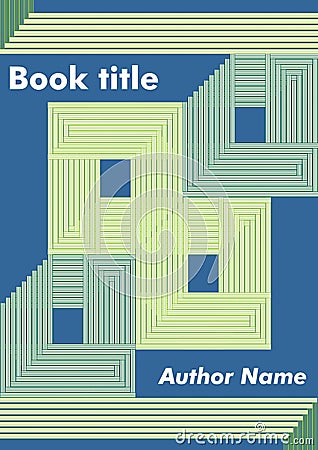 Abstract book cover with green stripped rectangles and squares on dark blue background, template for textbook, leaflet Vector Illustration