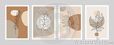 Abstract botanical posters. Floral wall art print, minimal plant set for card, wallpaper, cover, natural line drawing, vector Vector Illustration