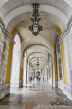 Abstract bottom view of the inside arch in Lisbon Editorial Stock Photo