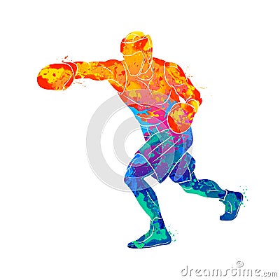 Abstract boxer man, mixed martial arts fighter from splash of watercolors Vector Illustration