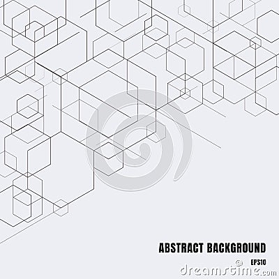 Abstract boxes black lines on gray background. Modern technology digital patterns geometric form. Hexagon geometry sturcture Vector Illustration