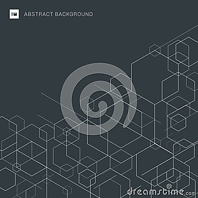 Abstract boxes white lines on gray background. Modern technology digital patterns geometric form. Hexagon geometry structure Vector Illustration