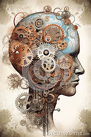 abstract brain gears and cogs working in unison Stock Photo