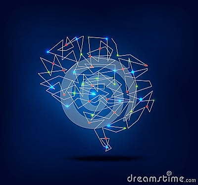 Abstract brain graphic with trace and spot lights activity Stock Photo