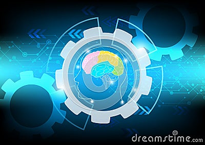 Abstract brain wave concept on blue background technology Stock Photo