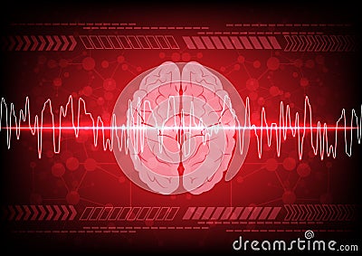 Abstract brain wave concept on blue background technology. illus Vector Illustration