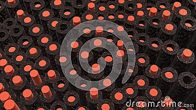 Abstract bright background with simple shapes random vertical movement. Motion. Rows of cylinders with tubes inside Stock Photo