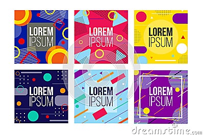 Abstract bright colourful banners set in square Vector Illustration