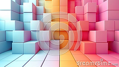 Abstract bright geometric pastel colors colored 3d gloss texture wall with squares and rectangles background.Generative AI Stock Photo