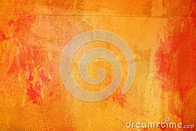 The abstract bright orange surface has a brush painted on the background for graphic design. Stock Photo