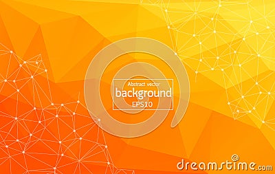 Abstract Bright Orange Technology Background -Connected lines with dots. Geometric light Polygonal background molecule and communi Vector Illustration