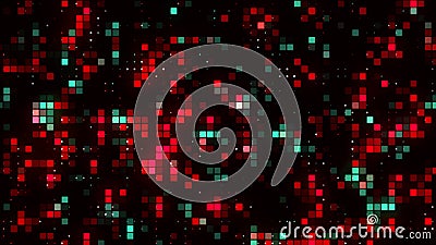 Abstract bright pixelated mosaic pattern. Motion. Abstract background with squares flowing and blinking, seamless loop. Stock Photo