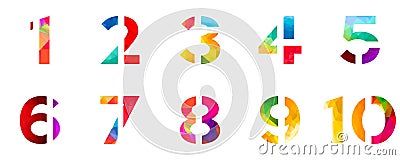 Abstract bright rainbow polygon number alphabet colorful font style. one two three four five six seven eight nine ten zero digits. Cartoon Illustration