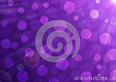 Abstract Bright Sunshine, Bubbles and Bokeh in Purple Gradient Background Stock Photo