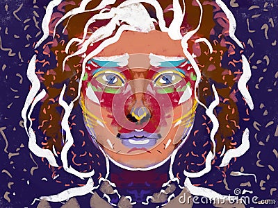 Illustration of abstract bright multicolor portrait of woman looking straight Stock Photo