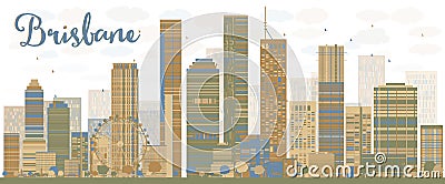 Abstract Brisbane skyline with color buildings Cartoon Illustration