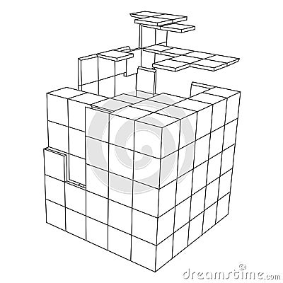 Abstract broken 3d cube. Broken polygonal form. Destruction effect. Vector illustration Vector Illustration