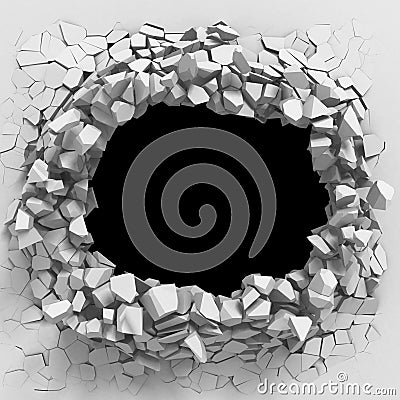 Abstract broken wall cracked white background Cartoon Illustration