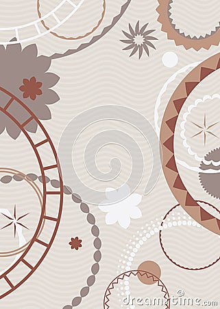 Abstract brown gray and rust red border design, abstract background of gears, flowers, stars, rings, and circle patterns on wavy s Stock Photo