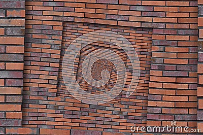 Abstract brown red spiral brick wall pattern background texture. Brown grunge brick wall spiral pattern fractal background brick w Stock Photo