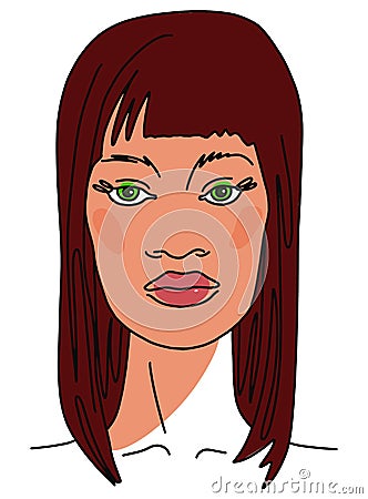 Abstract Brunette woman portrait with long hair. Line drawing aesthetic face Vector Illustration