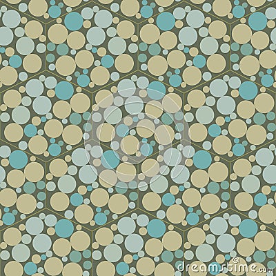 Abstract bubble hexagon vector seamless pattern background. Funky backdrop with honeycomb style circles in hues of sage Vector Illustration