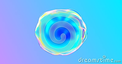 Abstract bubble, liquid sphere on color gradient background. Water drop distortion or air soap bubble blob with chromatic flow Stock Photo