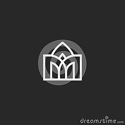 Abstract building logo, vaulted arched design in medieval style architecture icon Vector Illustration