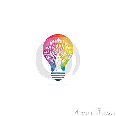 Abstract bulb lamp with tree logo design. Vector Illustration