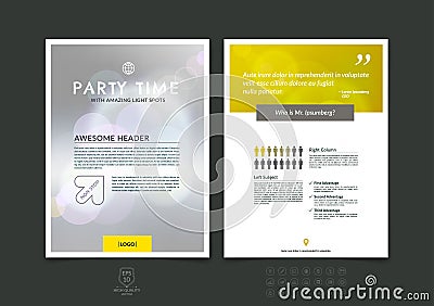 Abstract business brochure, flyer and cover design layout template with grey blurred background and light spots. Vector Vector Illustration