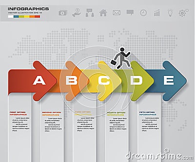 Abstract business chart. 5 Steps arrow diagram. Step by step idea. Vector Illustration