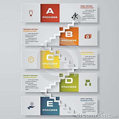 Abstract business chart. 5 Steps from lower to upper steps. diagram template/graphic or website layout. Vector. Vector Illustration