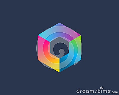 Abstract business logo icon design with cube letter O Vector Illustration