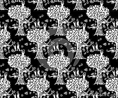 Abstract business three people and documents dark seamless pattern Vector Illustration