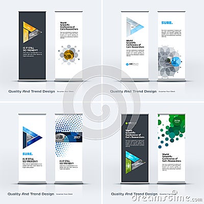 Abstract business vector set of modern roll Up Banner stand design template with colourful triangles Vector Illustration