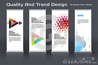 Abstract business vector set of modern roll Up Banner stand design template with colourful triangles Vector Illustration