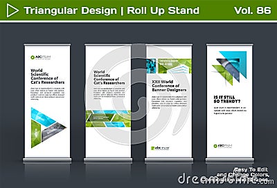 Abstract business vector set of modern roll Up Banner stand design template with colourful triangles Vector Illustration