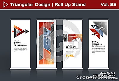 Abstract business vector set of modern roll Up Banner stand design template with colourful triangles Vector Illustration