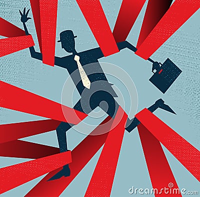 Abstract Businessman caught in Red Tape. Vector Illustration