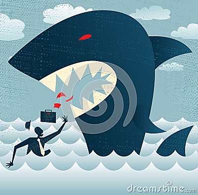 Abstract Businessman falls Prey to a Huge Shark. Vector Illustration