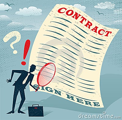 Abstract Businessman inspects the contract. Vector Illustration