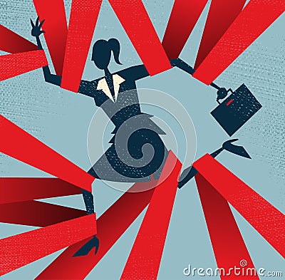 Abstract Businesswoman caught in Red Tape. Vector Illustration