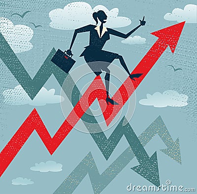 Abstract Businesswoman Climbs the Sales Chart. Vector Illustration