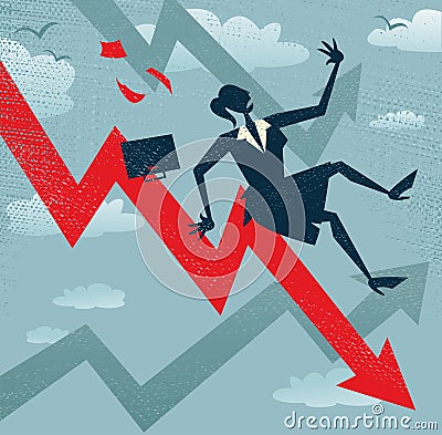 Abstract Businesswoman Falls down the Sales Chart. Vector Illustration